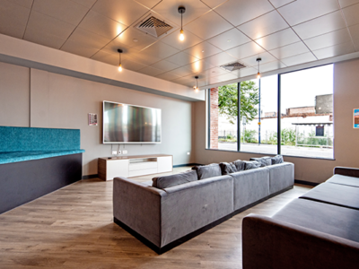 The large TV screen in the communal area at Coppergate