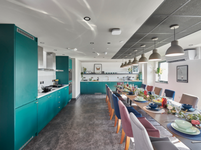 The communal kitchen at Trinity View is available to book